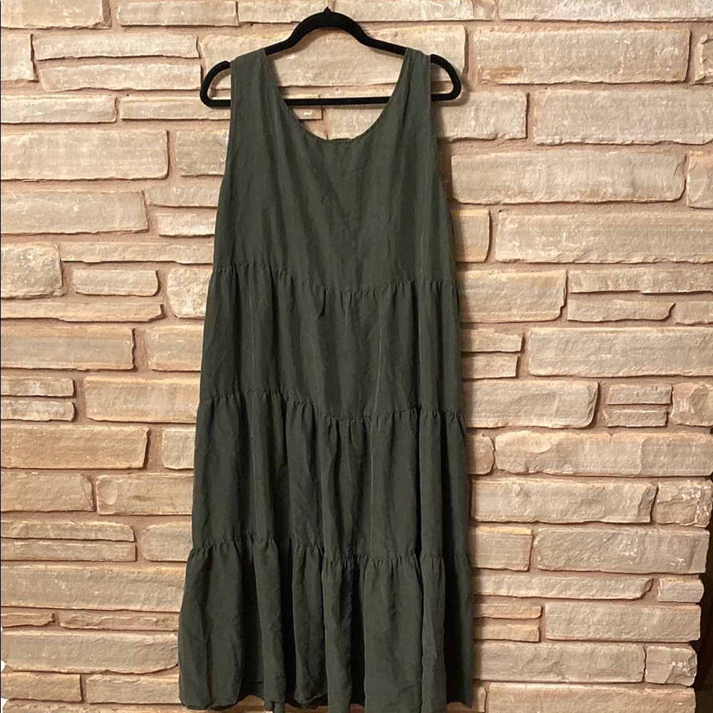 Eileen Fisher Women’s Dress deep Olive Green 100% Silk Sleeveless Size L - Picture 6 of 11